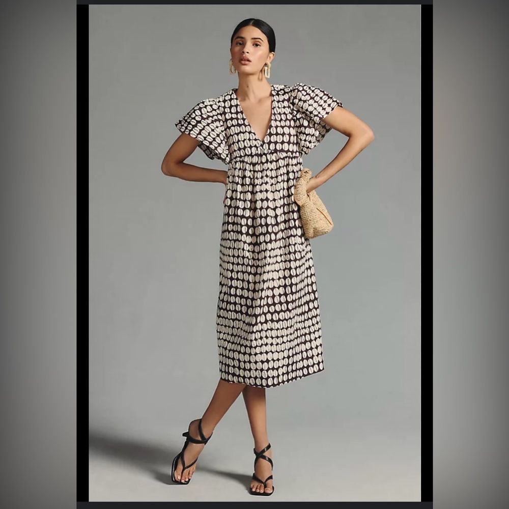 Maeve (Anthropologie) Printed Flutter Sleeve Babydoll Midi Dress